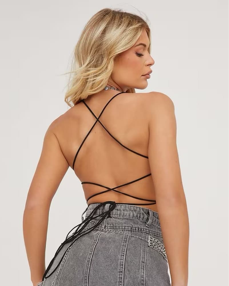 Halterneck Metallic Butterly Crop Top - Image 5