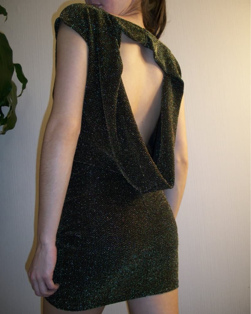 Black & Gold Glitter Cocktail Dress - Image 5