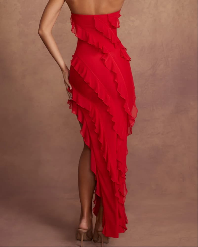 Captivating Crimson Ruffled Gown - Image 2