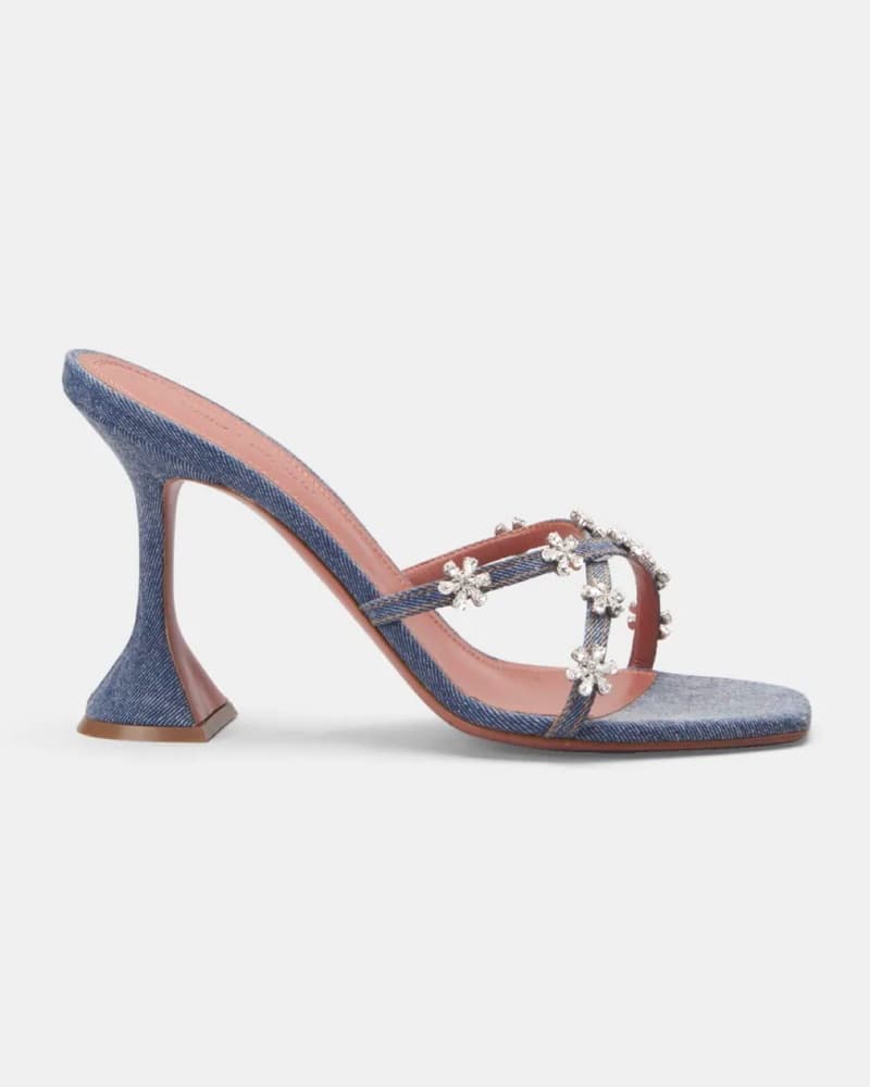 Dazzling Denim Sandals with Floral Embellishments - Image 2