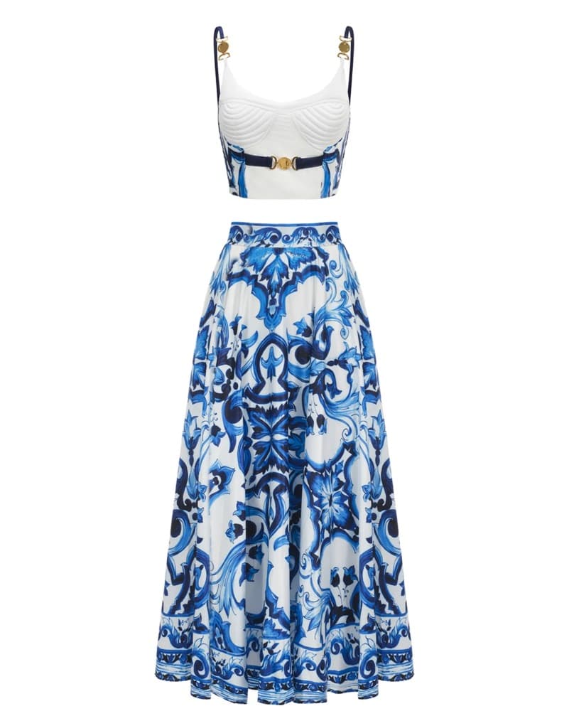 Dolce Gabbana inspired Blue Top Maxi Skirt Set XS - Image 1