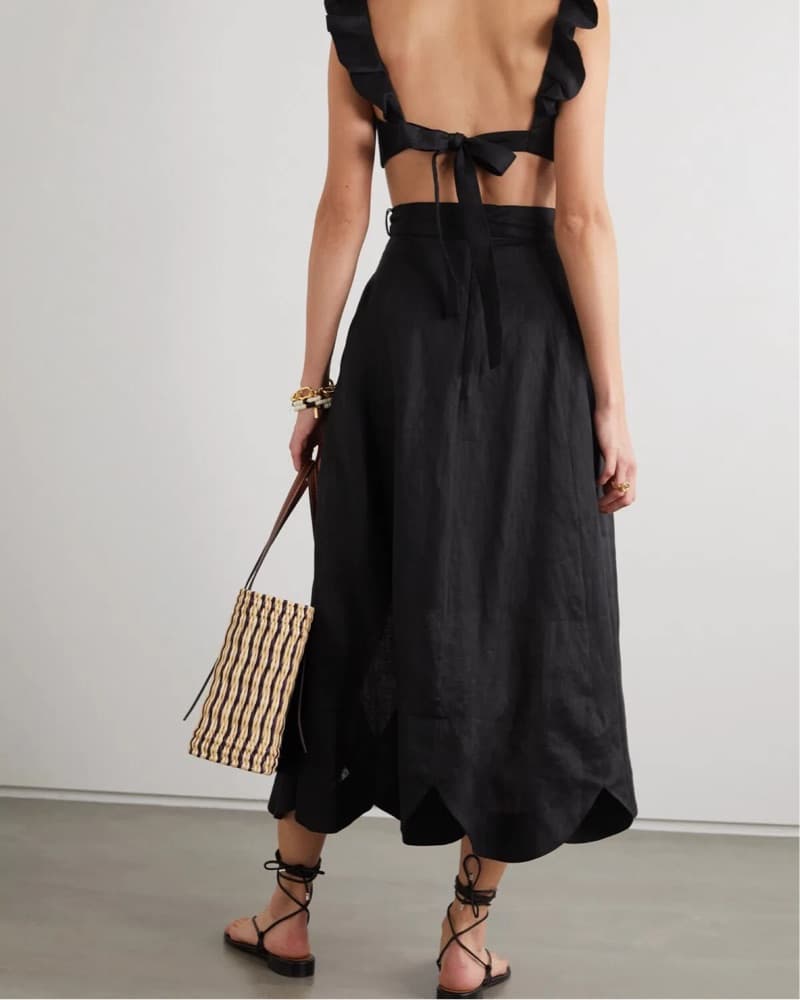Chic Black Ruffle Crop Top and Midi Skirt Set - Image 3