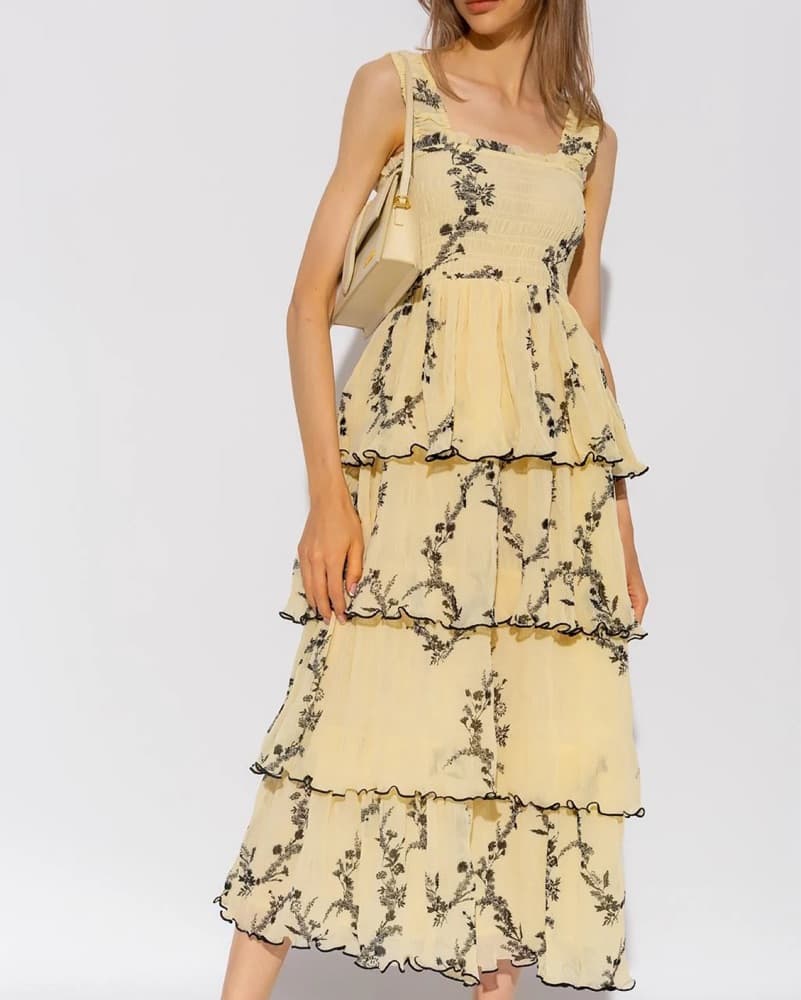 Ganni Yellow Floral Tiered Maxi Dress - Image 1