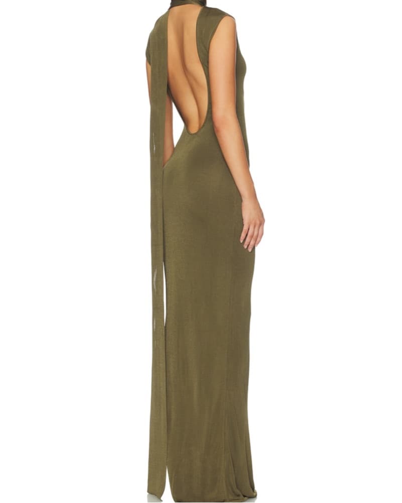 SRG DRESS Elegant Olive Green Maxi Dress - Image 4