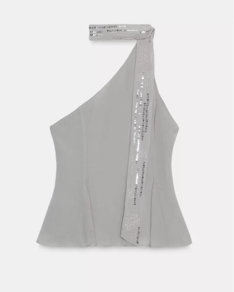 Zara Grey One Shoulder sequin too - Image 1