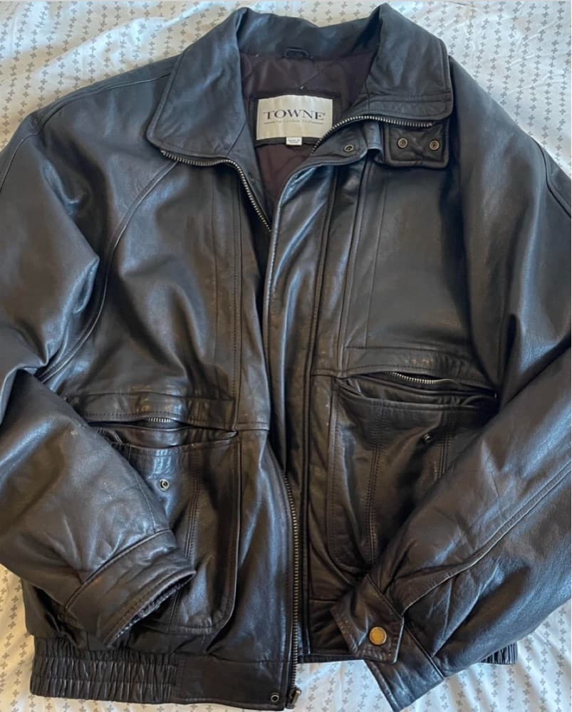 Dark Brown Leather Bomber Jacket - Image 5