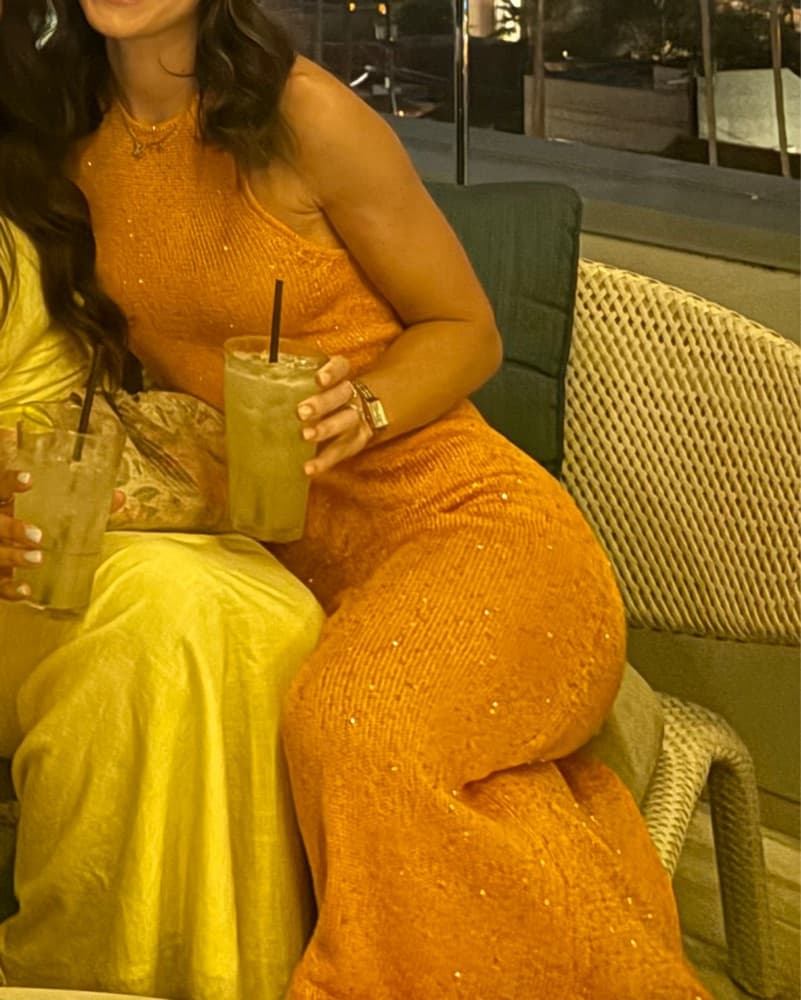 House Of Harlow Orange Sequin Midi Dress - Image 2