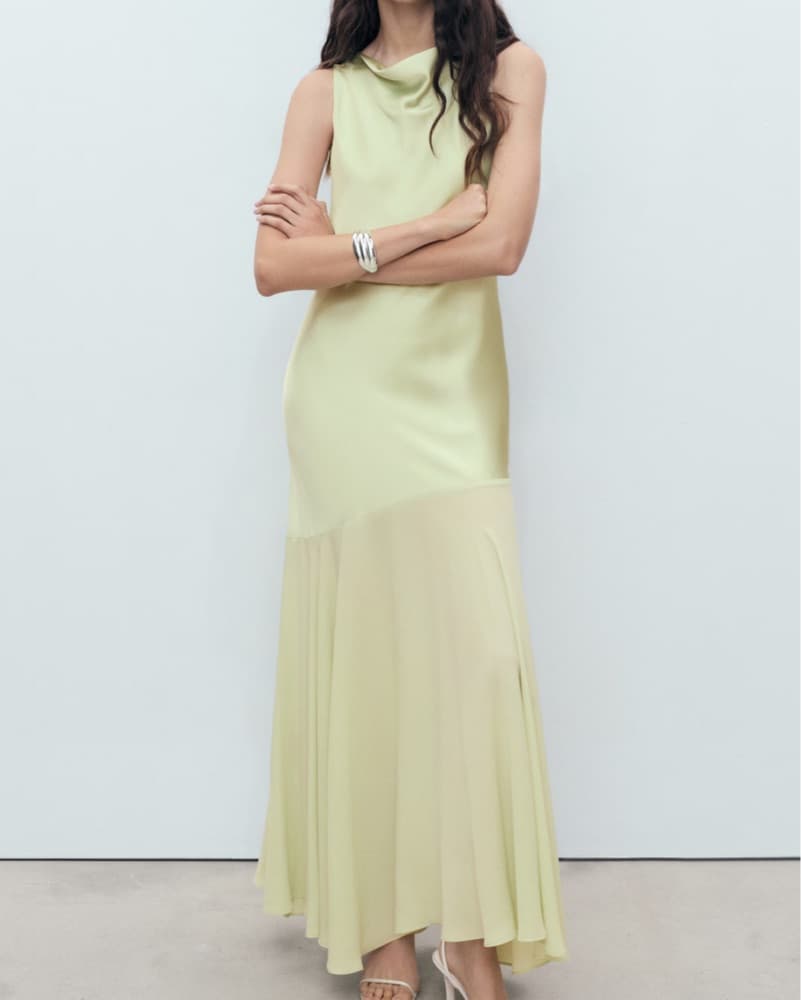 Green / Yellow Satin Maxi Dress - Image 1