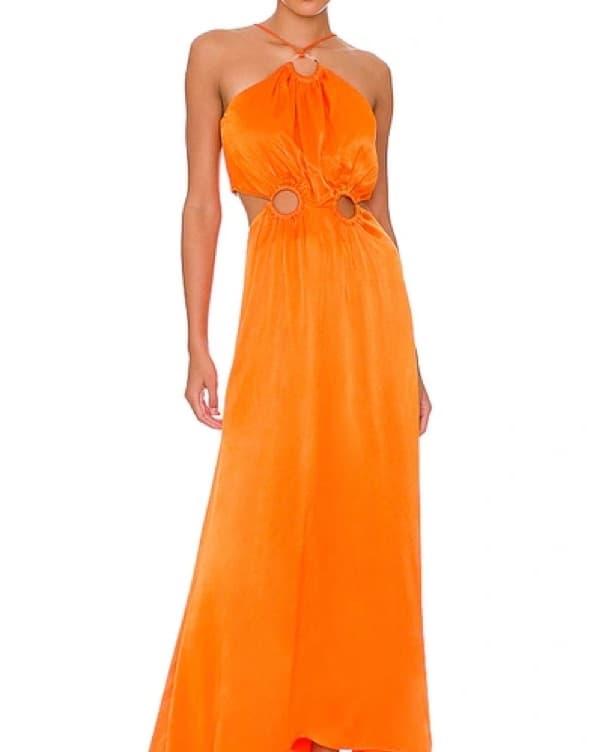 Vibrant Orange Halter Maxi Dress - Image 2