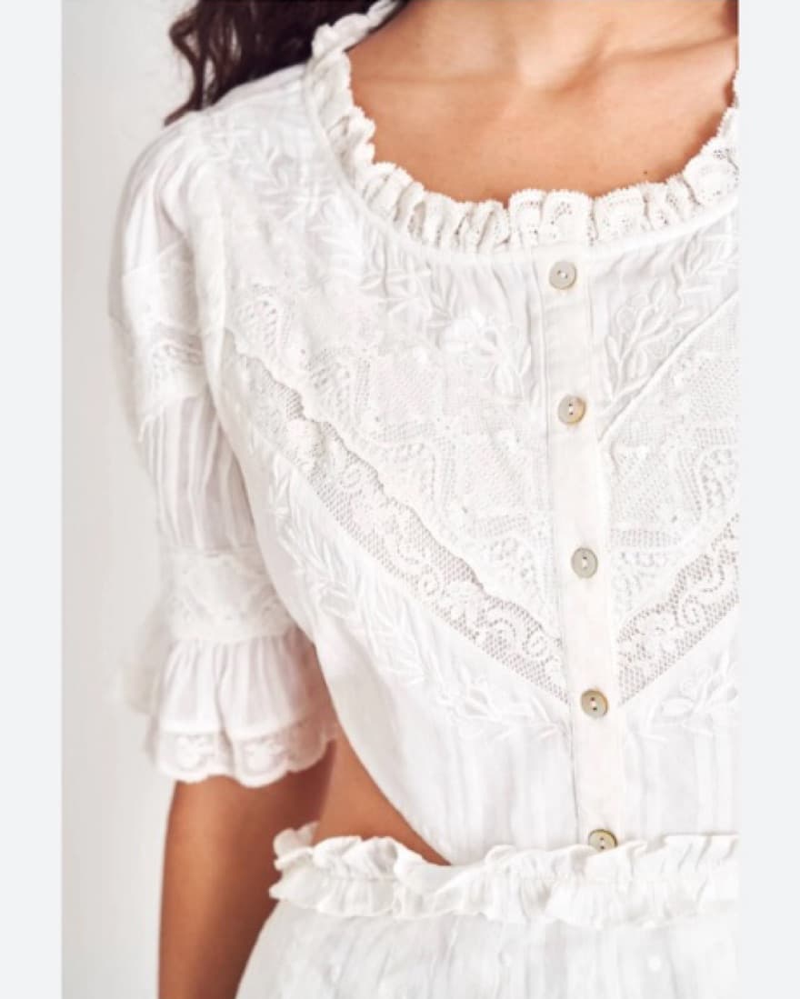 LoveShackFancy Delina Mini Dress White - Image 3