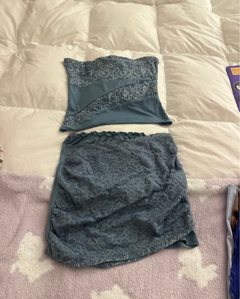 Tiger Mist Teal top and skirt set - Image 1