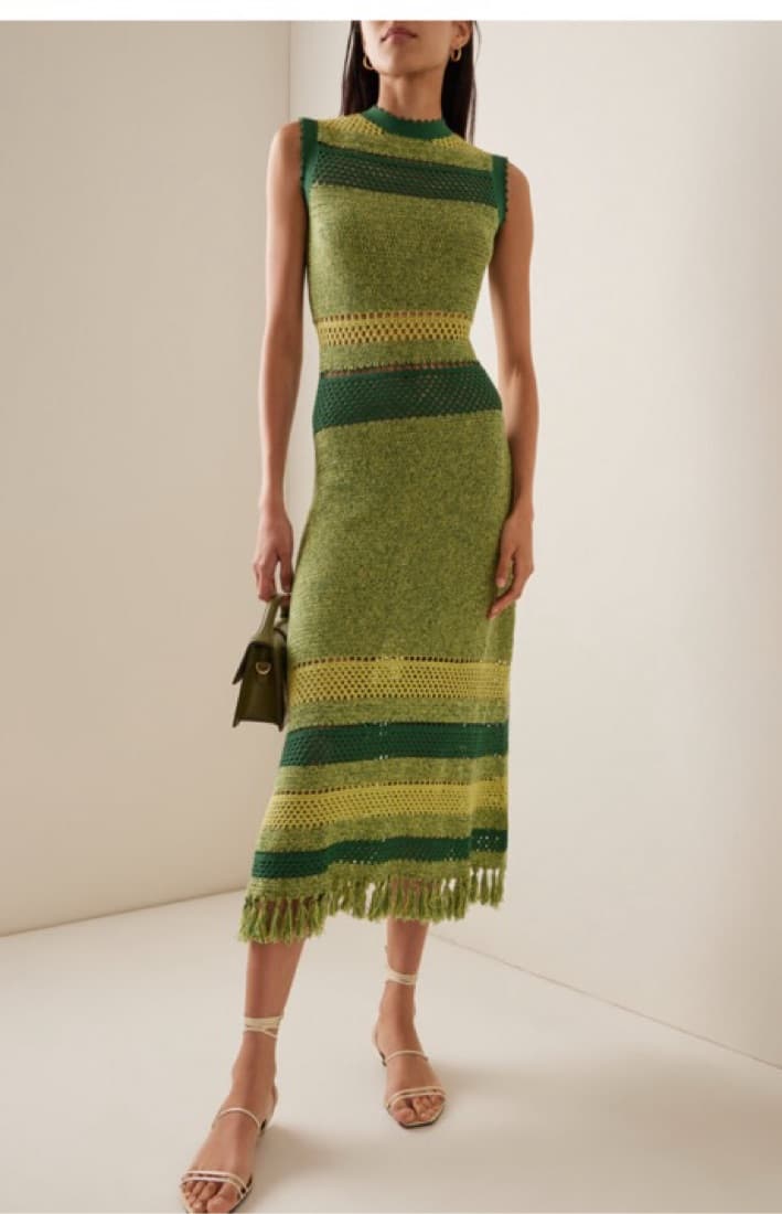 Green Striped Knit Midi Dress - Image 2