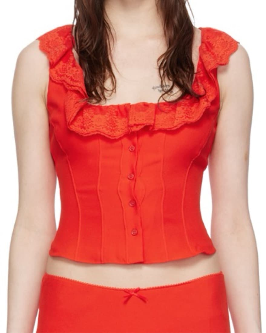 Danielle Guizio Red Paloma Tank Top - Image 3