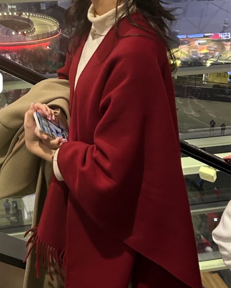 Zara Red Wool Cape/Shawl/Pocho - Image 2