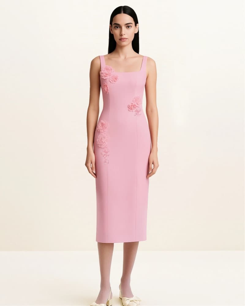 Pink Floral Midi Dress - Image 1