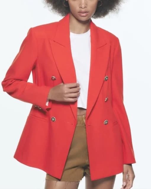 Tomato Red Double Breasted Blazer - Image 3