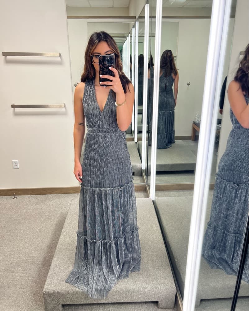 Shimmering Silver Pleated Dress - Image 1