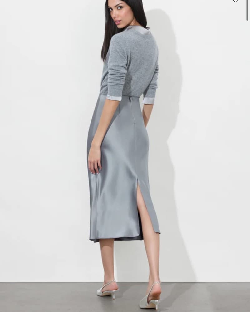 Chic Gray Satin Midi Skirt - Image 2