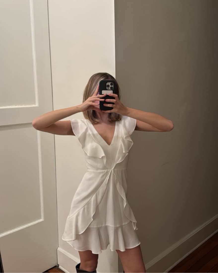 White BCBG Ruffle Mini Dress - Image 4