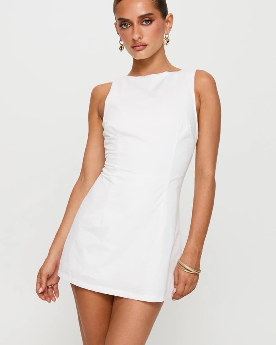 White boat neck romper dress  - Image 2