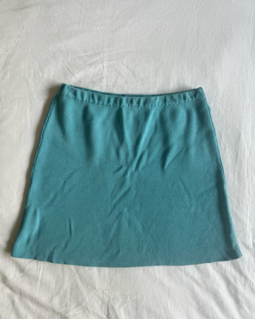 Turquoise Knit Mini Skirt - Image 2