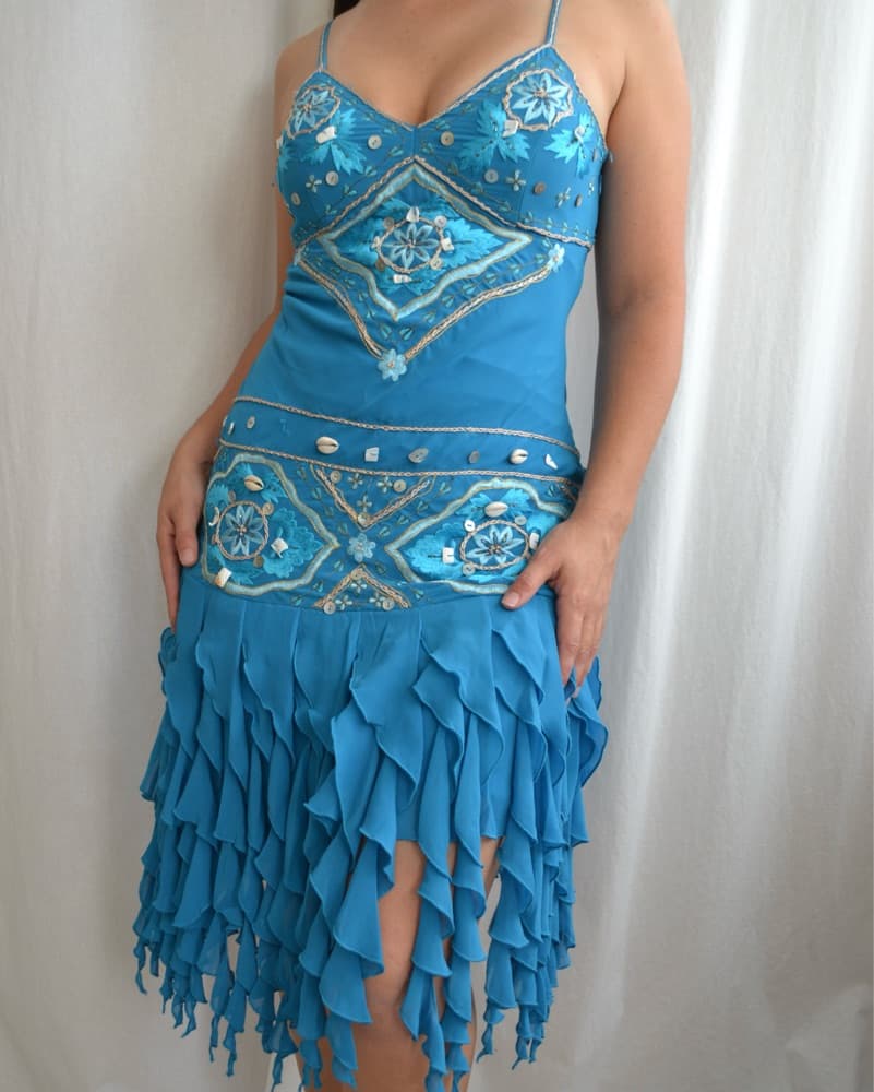Stunning Ruffle Shell beaded blue dress - Image 1