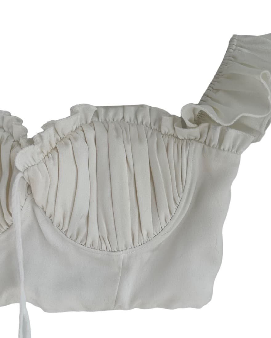 White Ruched Off-Shoulder Crop Top - Image 5
