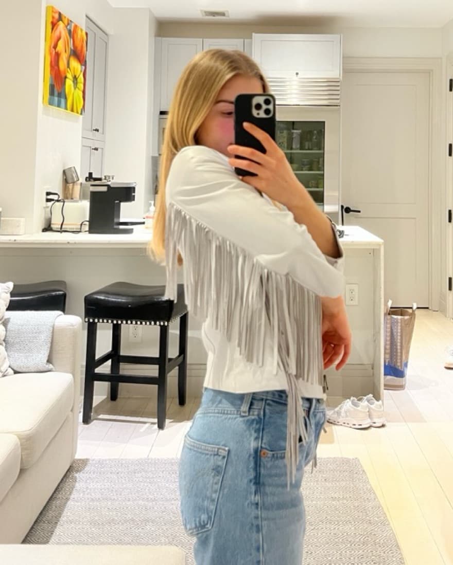 White Fringe Leather Jacket - Cleobella - Image 3