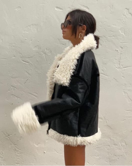 Faux Leather & Shearling Oversize Coat - Image 3