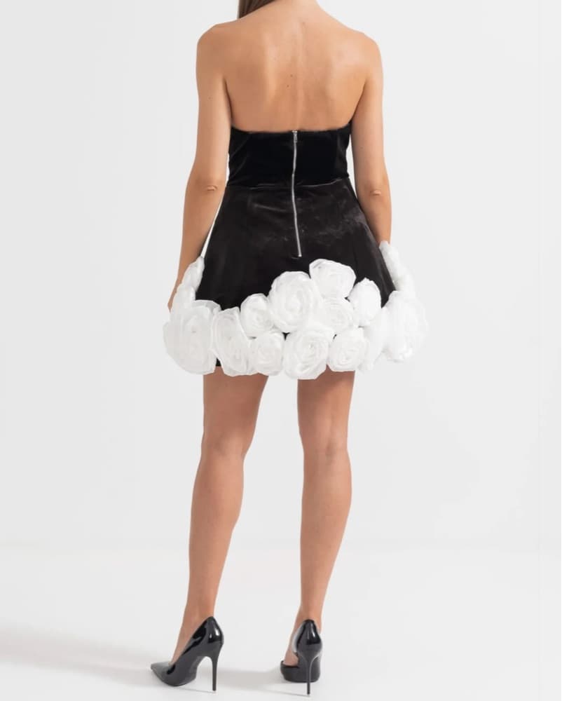 Bold B&W Floral Cocktail Dress - Image 2