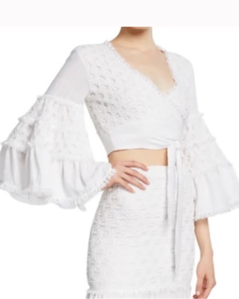 White Lace Puff Sleeve Wrap Top - Image 3
