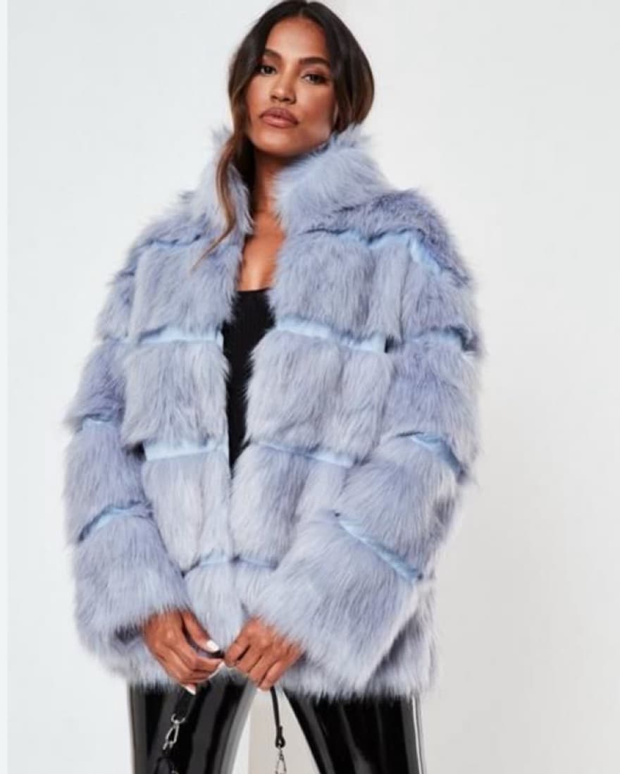 Blue Pleated Faux Fur Jacket - Image 1