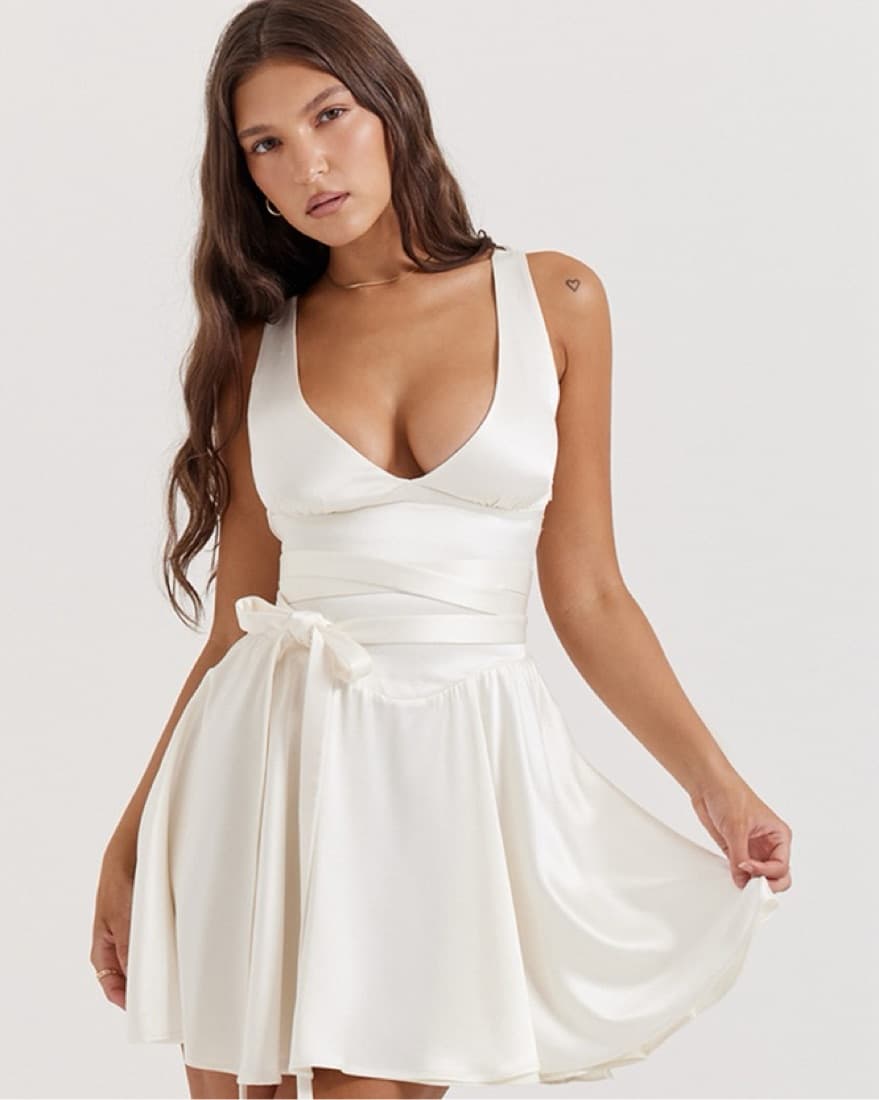 House of CB Ivory Satin Mini Dresss - Image 1