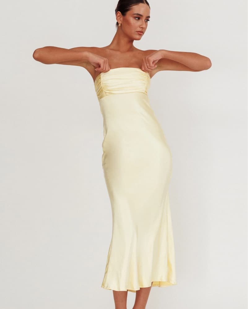 Butter Yellow Strapless Dress - Image 1