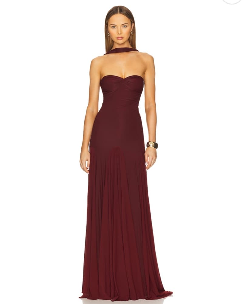 Burgundy Pleated Choker Maxi Dress - Image 1