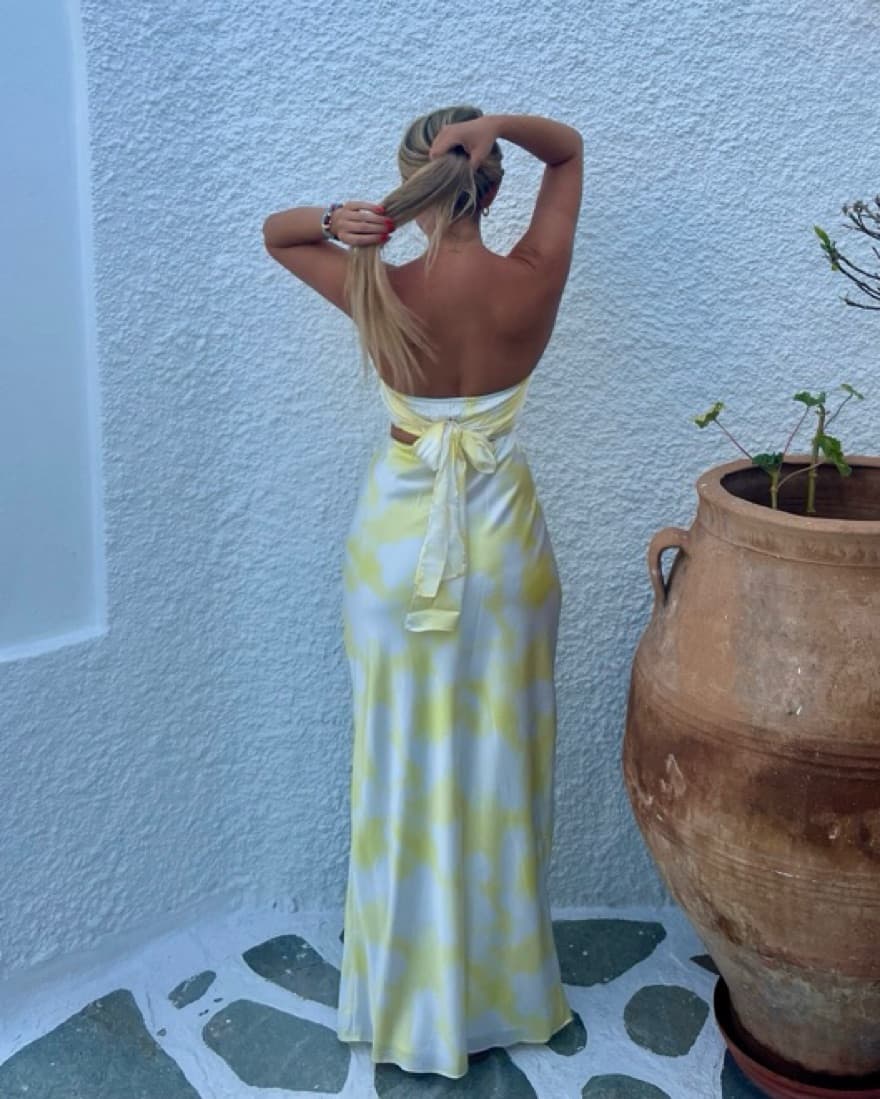 White & Yellow Two Piece Silk Set - Image 3