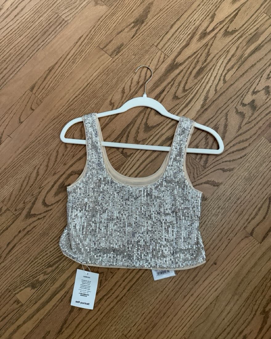 Self-Portrait Stretch Sequin Crop Top - Image 5
