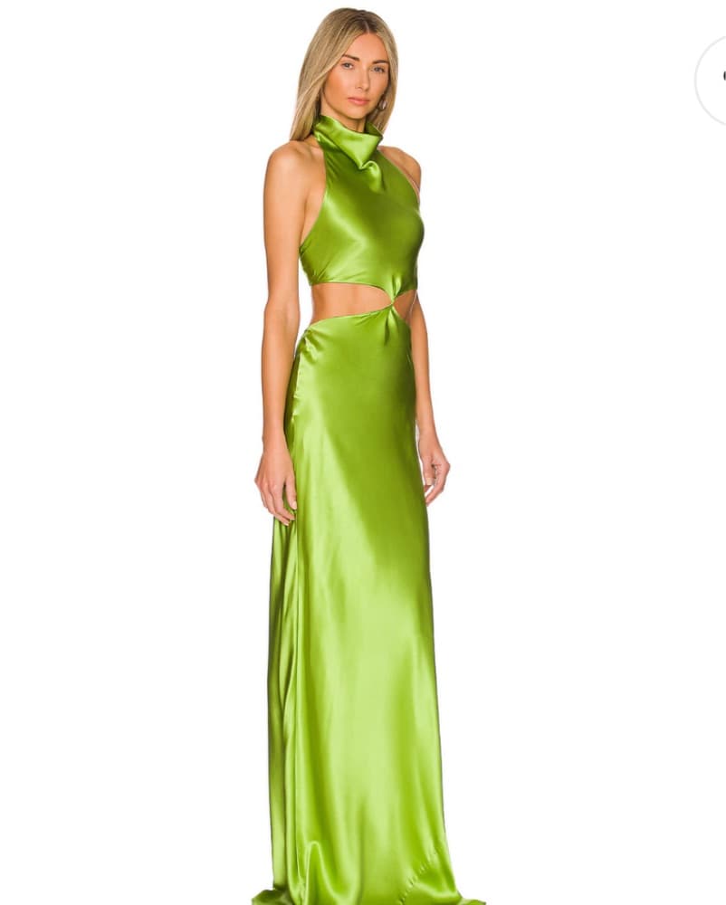 Green Silk Cutout Knotted Gown - Image 2