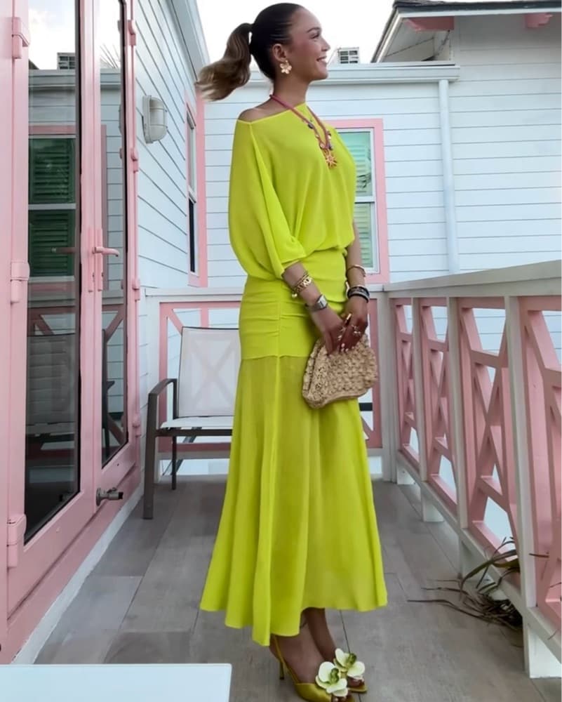 Lime Green Long Knit Dress - Image 1