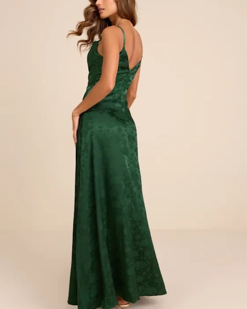 Emerald Green Satin Jacquard Dress - Image 4