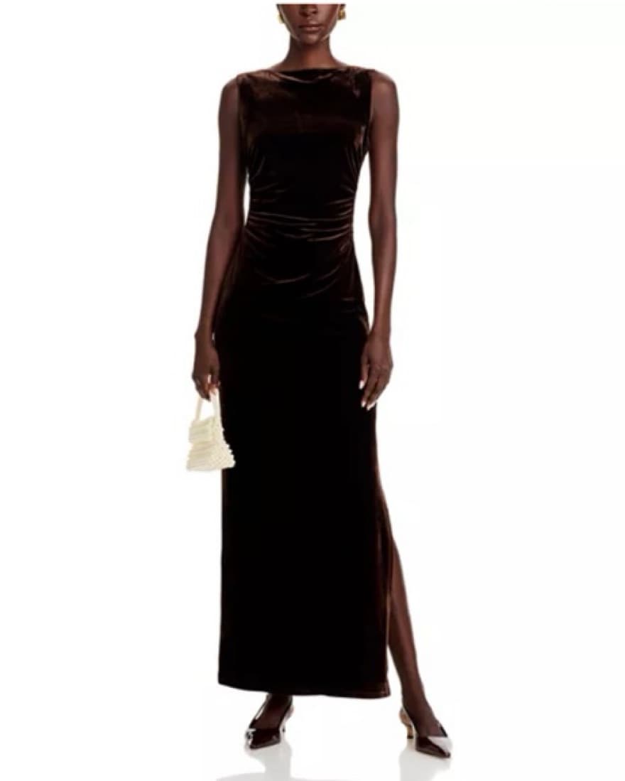 WAYF Brown Velvet Dress - Image 3