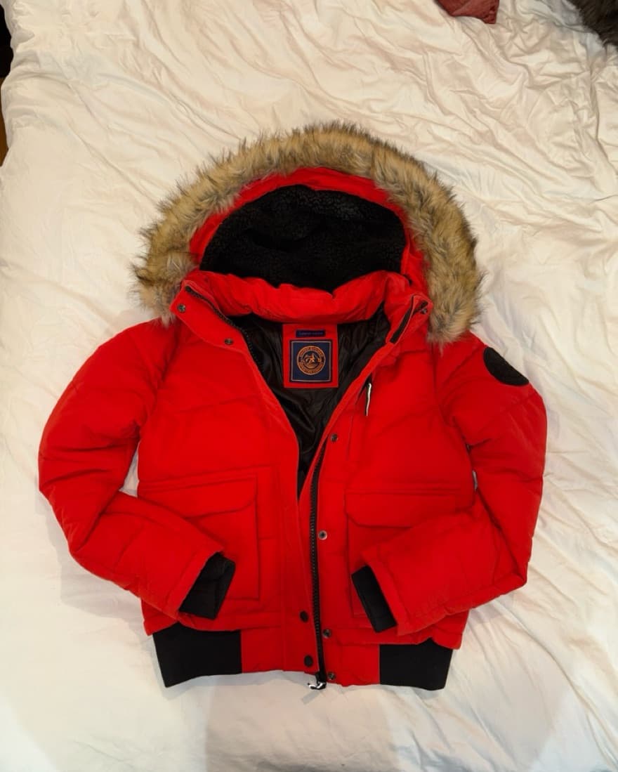 Red bomber Jacket W Fur Hood  - Image 2