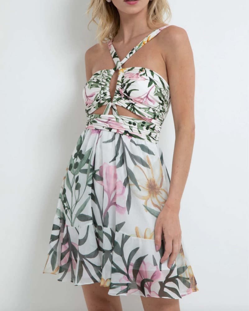 Patbo White Floral Jasmin Mini Dress XS - Image 1