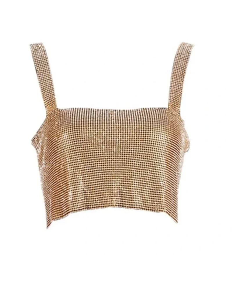 Gold Rhinestone Chain Crop Top - Image 3