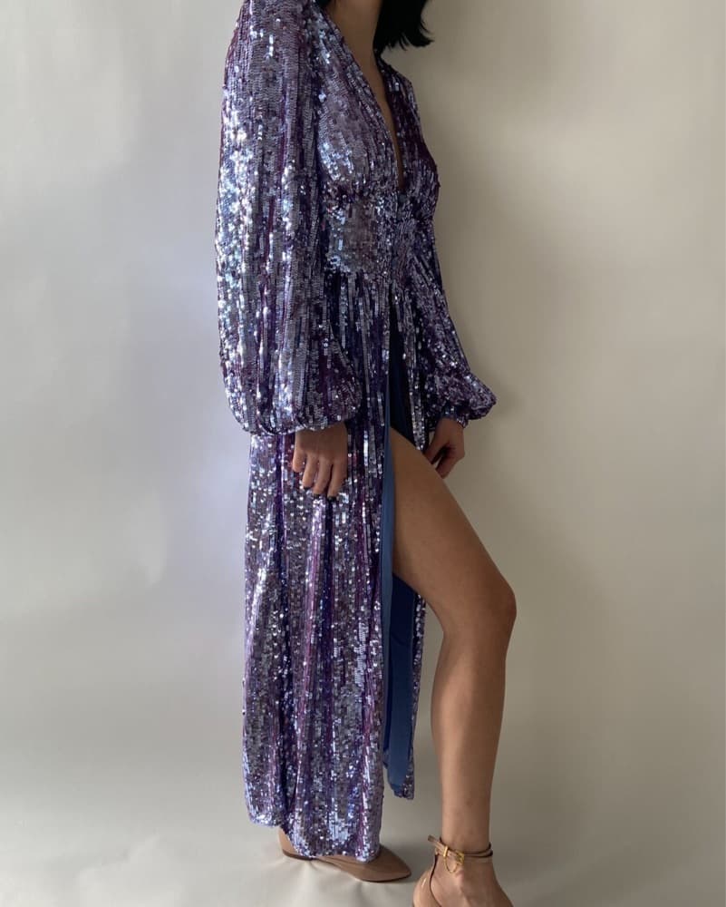 The Attico Sequin Robe Dress in Purple - Image 5