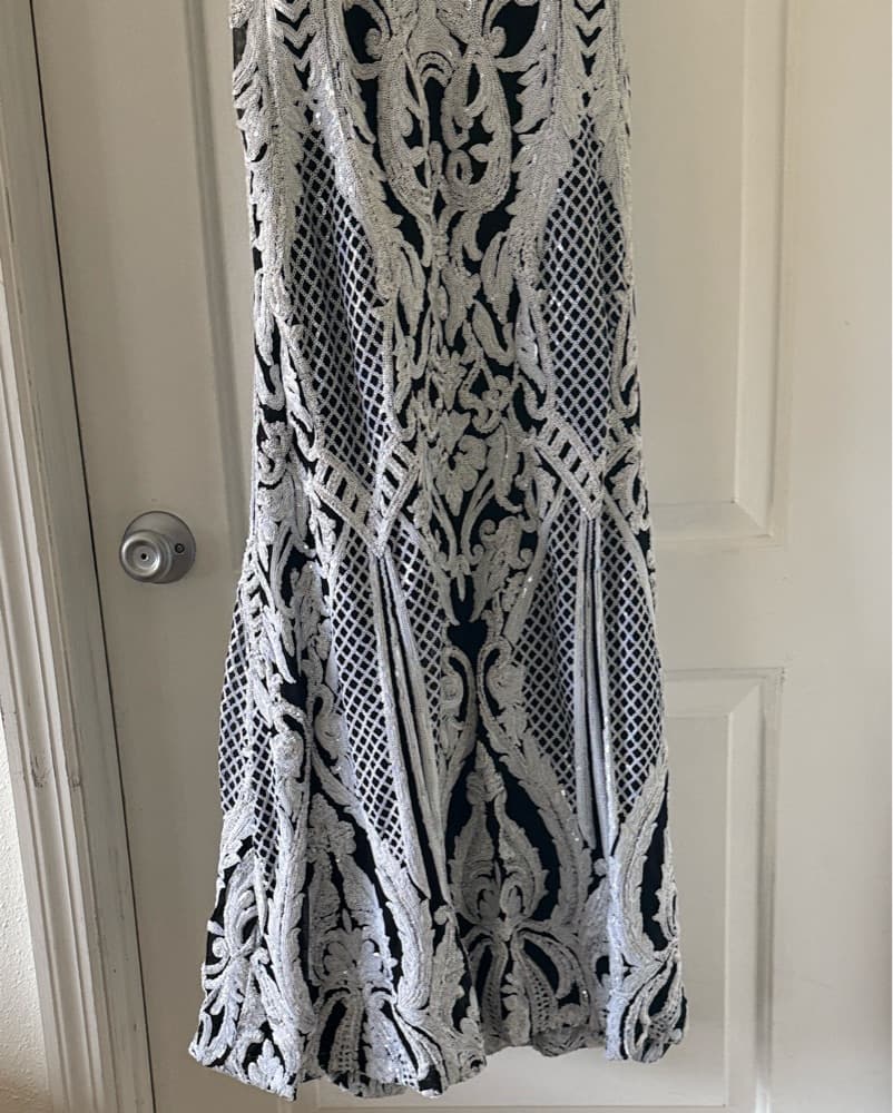 Stunning Black & White Sequin Maxi Dress - Image 3