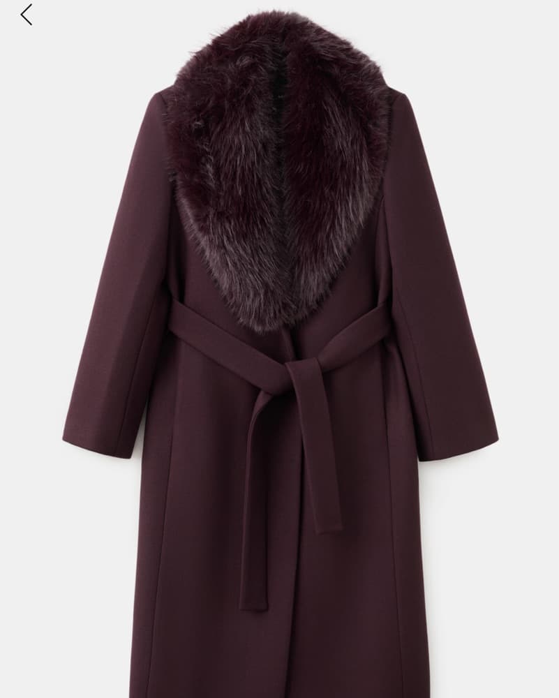 Mango Maroon Wool Coat With Fur Collar - Image 3