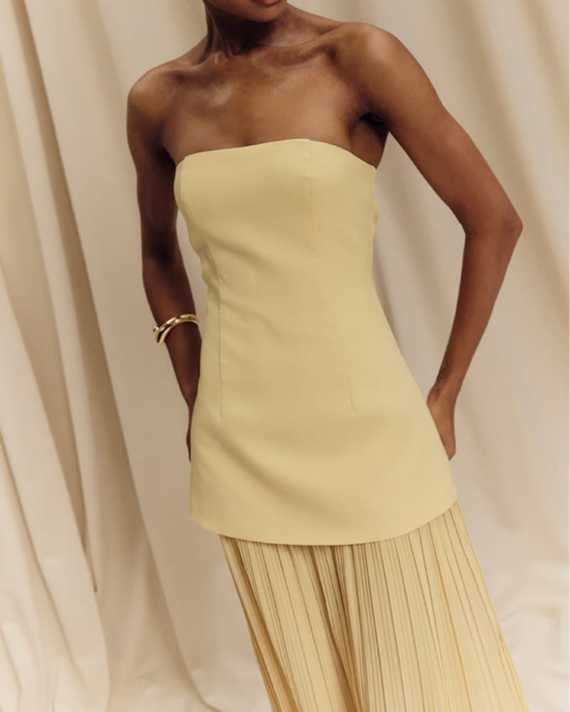 Yellow strapless pleated Maxi Dress  - Image 2