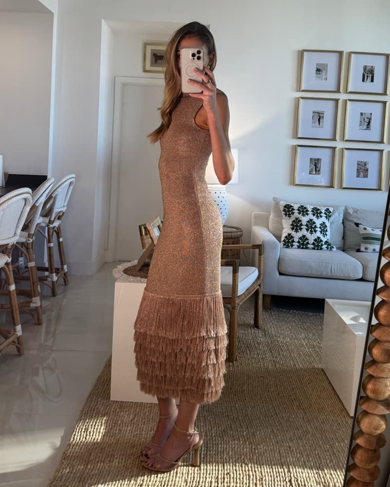 Aje Breeze Knit Midi Dress | Winter Wedding Guest Dress, Gold Wedding Guest Dress, Metallic Fringe - Image 4