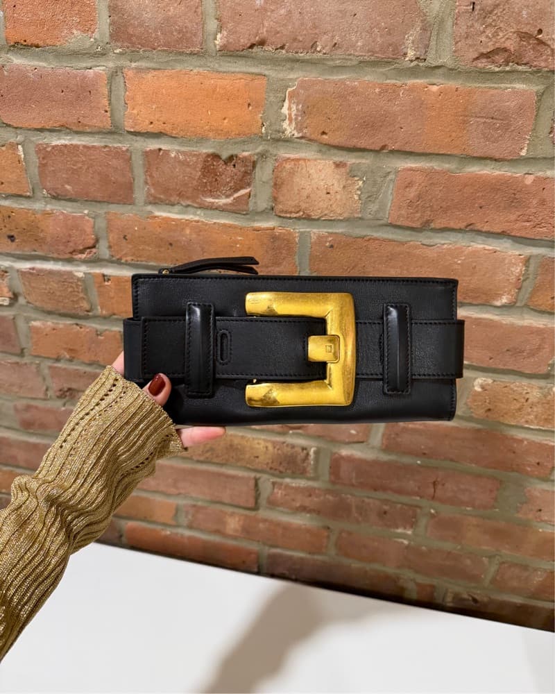 $995 Balmain Black Leather Buckle Clutch - Image 6